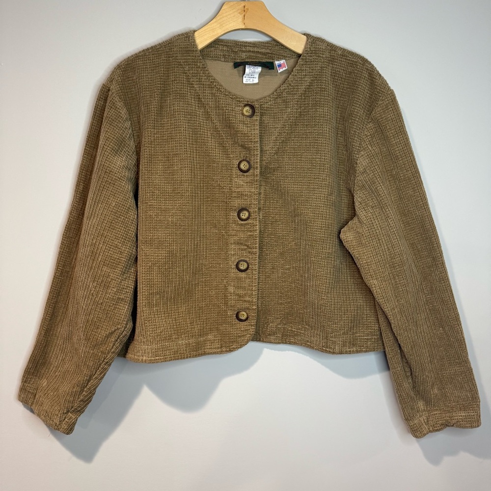 Orvis Vintage Women’s Tan Textured Cardigan Button Front Jacket Made In USA XL